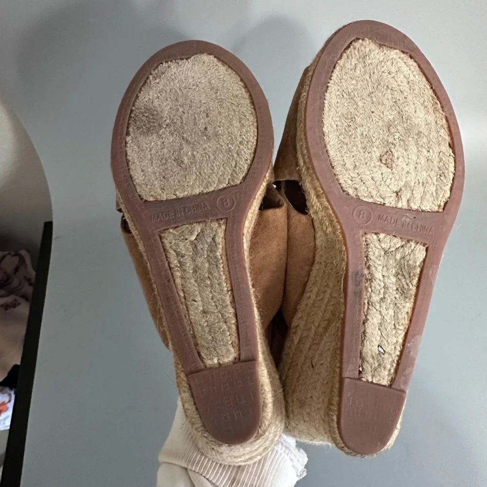 J.Crew Womens Tan Suede Crossover Espadrille Wedge Sandals BH272 Size 8